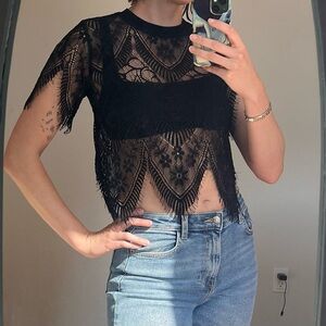 bishop + young Black Sheer Lace Blouse